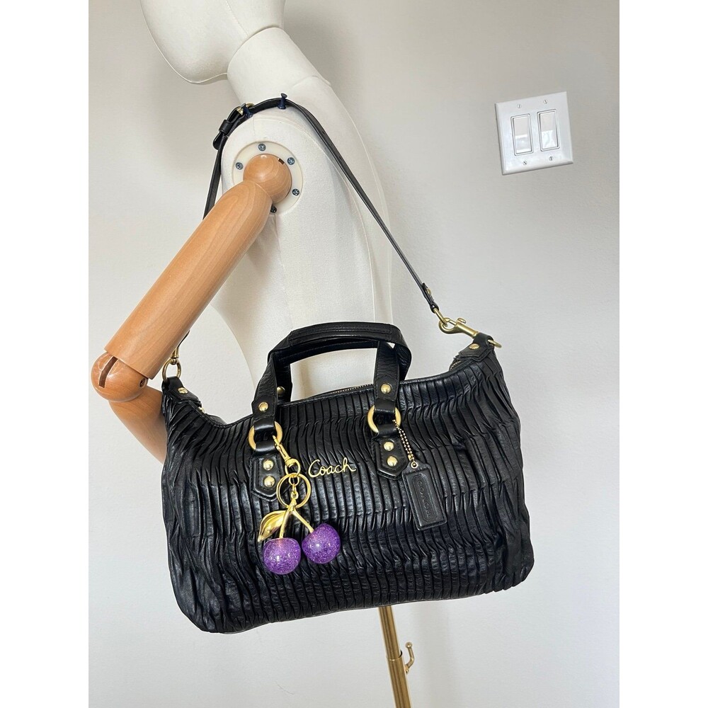 Coach Black Leather Ruched Satchel Handbag